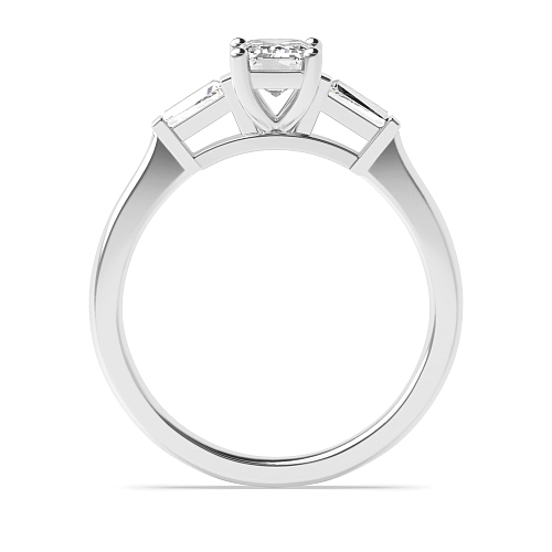 4 Prong Emerald With baguette on side Trilogy Engagement Rings