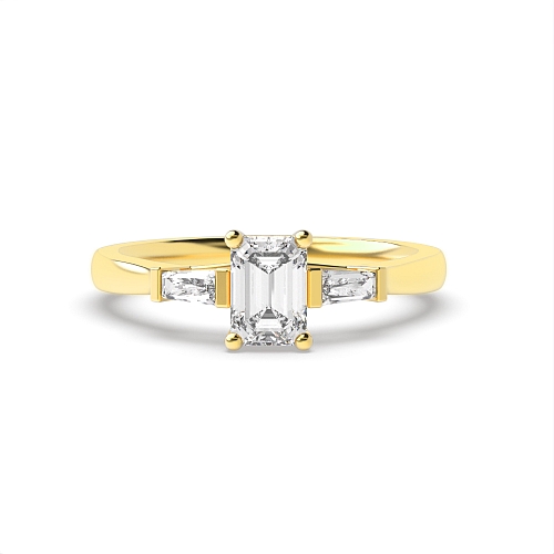 Emerald Yellow Gold With baguette on side Engagement Rings