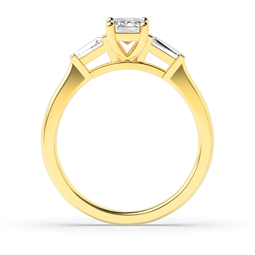 Emerald Yellow Gold With baguette on side Engagement Rings