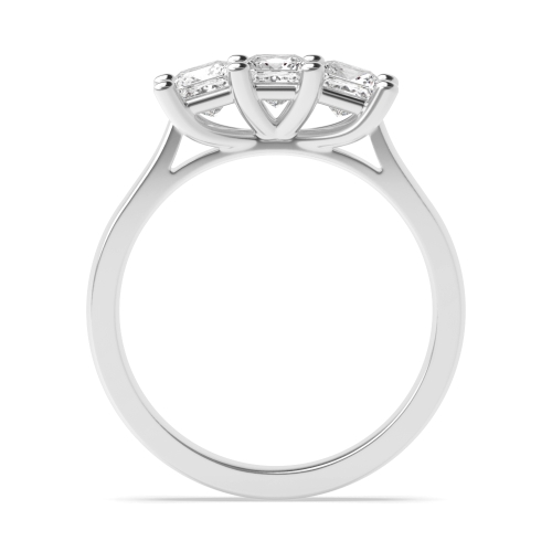 4 Prong Princess Shared Claws Three Stone Engagement Ring