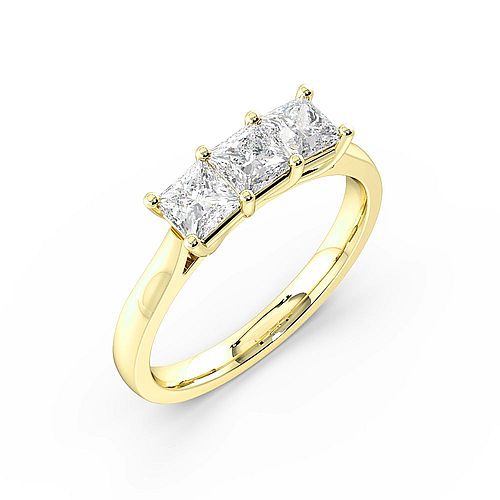Princess Trilogy Diamond Rings 4 Prong Setting in Yellow / White Gold
