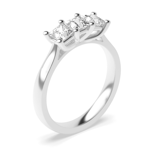 4 Prong Princess Shared Claws Three Stone Diamond Ring