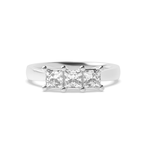 4 Prong Princess Shared Claws Three Stone Diamond Ring