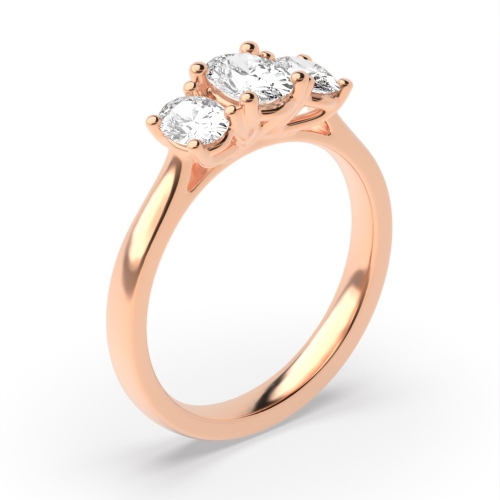 4 Prong Oval Rose Gold Separate claws high set Trilogy Engagement Rings