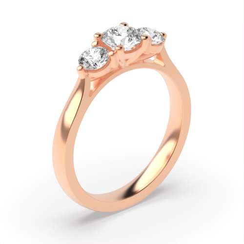 4 Prong Round Rose Gold Raised setting Trilogy Engagement Rings