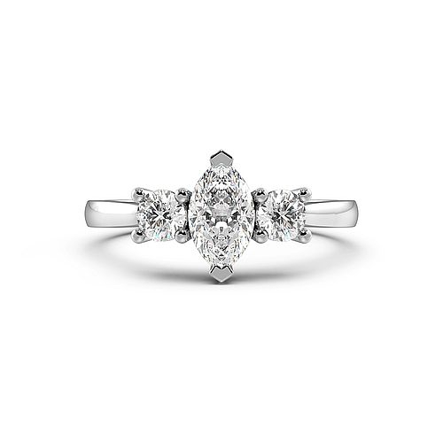 4 Prong Marquise With Round on Side Three Stone Diamond Ring