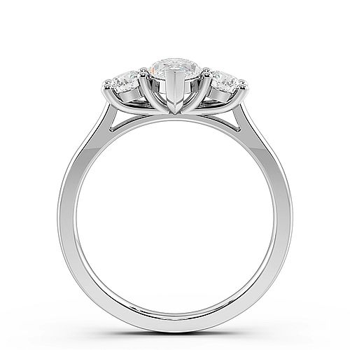 4 Prong Marquise With Round on Side Three Stone Diamond Ring