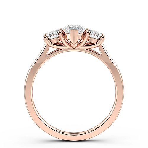 4 Prong Marquise Rose Gold With round on side Three Stone Engagement Rings