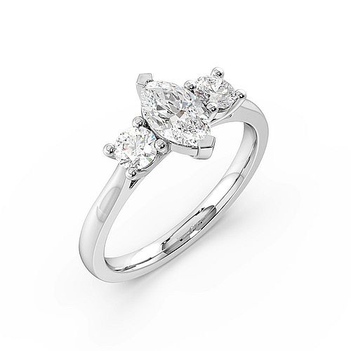 4 Prong Marquise With Round on Side Three Stone Diamond Ring