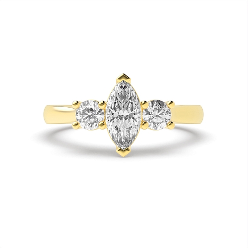 Marquise Yellow Gold With round on side Engagement Rings
