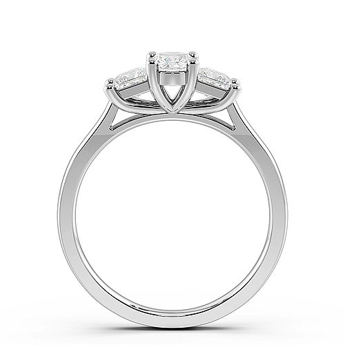 4 Prong Oval With Princess on Side Three Stone Engagement Ring