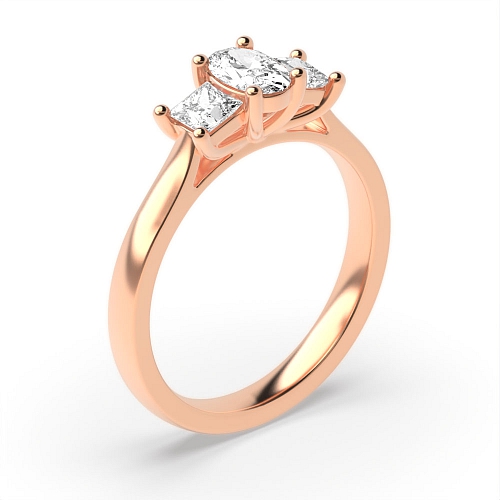 4 Prong Oval Rose Gold With princess on side Trilogy Engagement Rings