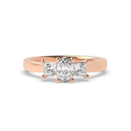 4 Prong Oval Rose Gold With princess on side Trilogy Engagement Rings