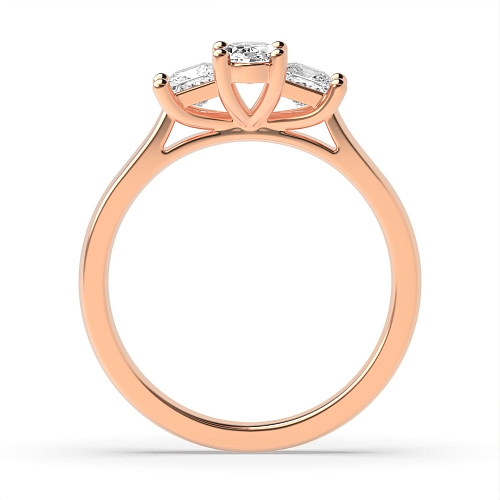 4 Prong Oval Rose Gold With princess on side Trilogy Engagement Rings