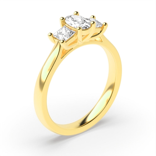 4 Prong Oval Yellow Gold With princess on side Engagement Rings