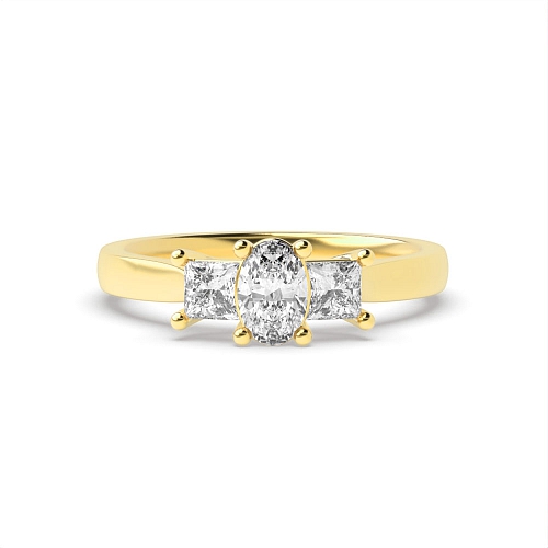 4 Prong Oval Yellow Gold With princess on side Engagement Rings