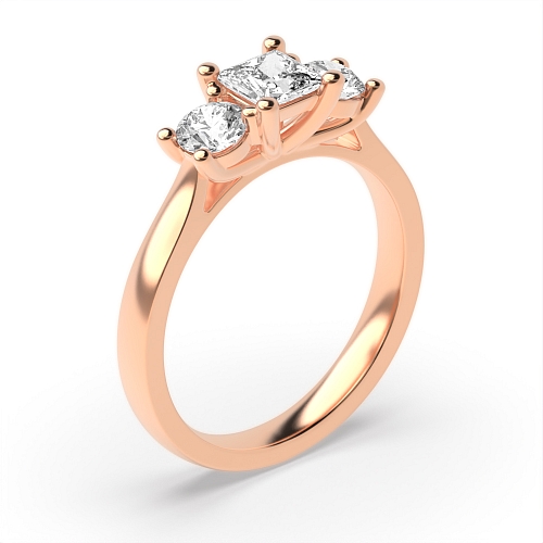 Princess Rose Gold And round side Trilogy Engagement Rings