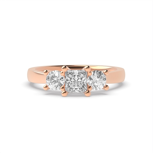 Princess Rose Gold And round side Trilogy Engagement Rings