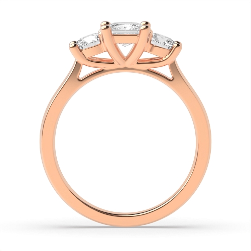 Princess Rose Gold And round side Trilogy Engagement Rings