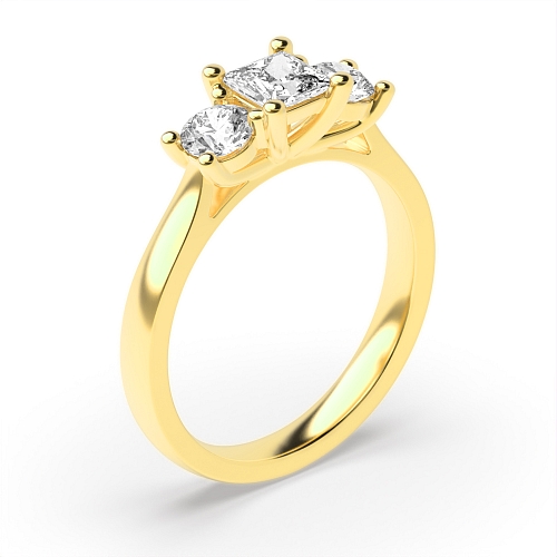Princess Yellow Gold And round side Engagement Rings