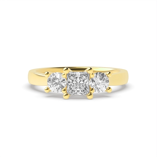Princess Yellow Gold And round side Engagement Rings