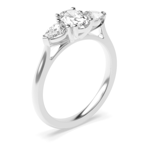 4 Prong Oval And Pear Shape Three Stone Diamond Ring