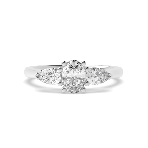 4 Prong Oval And Pear Shape Three Stone Engagement Ring