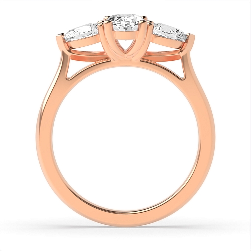 4 Prong Oval Rose Gold And pear shape Trilogy Engagement Rings