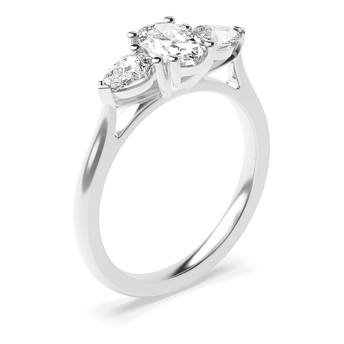 4 Prong Oval And pear shape Trilogy Engagement Rings
