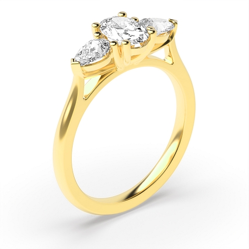 4 Prong Oval Yellow Gold And pear shape Engagement Rings