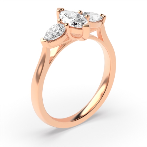 6 Prong Marquise Rose Gold Three Stone Diamond Rings