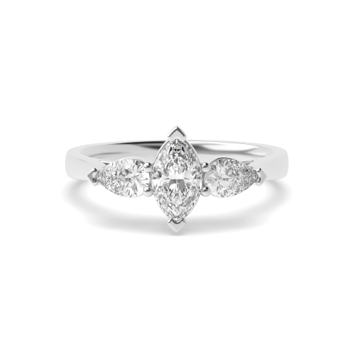 6 Prong Marquise Platinum Three Stone Engagement Ring