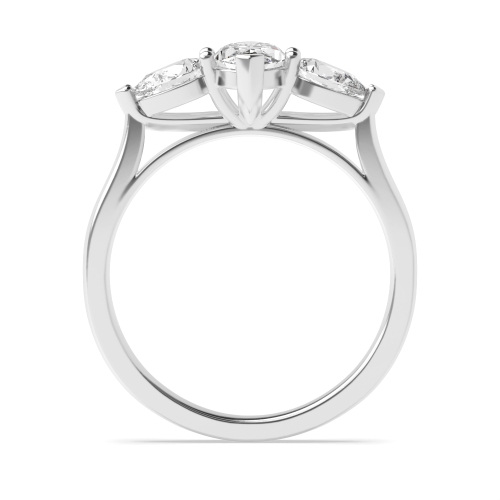 6 Prong Marquise And Pear Shape Moissanite Three Stone Engagement Ring