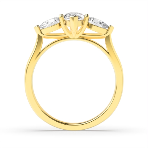 6 Prong Marquise Yellow Gold Three Stone Diamond Ring