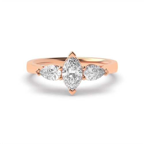 6 Prong Marquise Rose Gold And pear shape Trilogy Engagement Rings