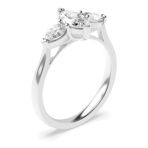 6 Prong Marquise And Pear Shape Three Stone Engagement Ring