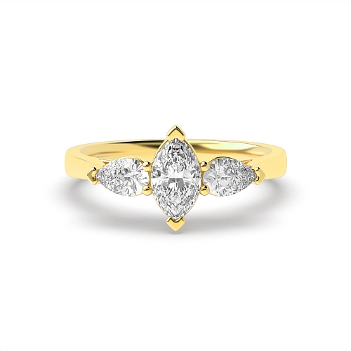 6 Prong Marquise Yellow Gold And pear shape Engagement Rings