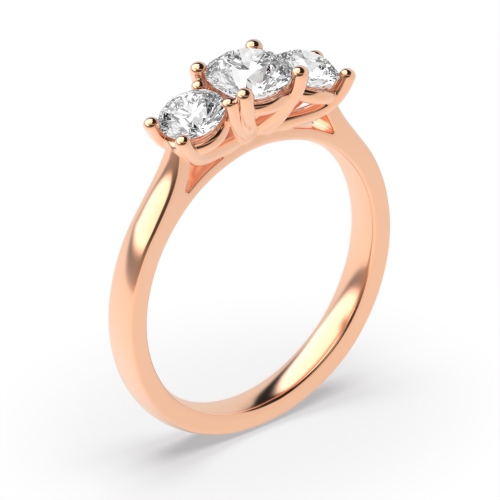 4 Prong Round Rose Gold Graduating raised set Trilogy Engagement Rings