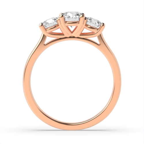 4 Prong Round Rose Gold Graduating raised set Trilogy Engagement Rings