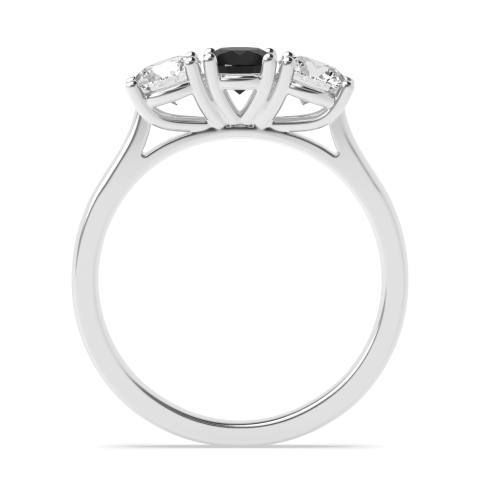 4 Prong Round Separate Claws Raised Set Black Three Stone Diamond Ring