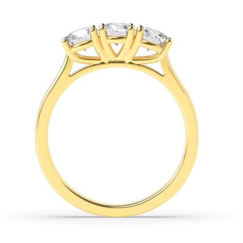 4 Prong Round Yellow Gold Three Stone Diamond Ring