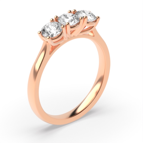 4 Prong Round Rose Gold Separate claws raised set Trilogy Engagement Rings