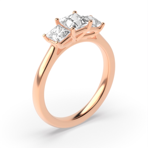 4 Prong Princess Rose Gold Graduating basket set Trilogy Engagement Rings