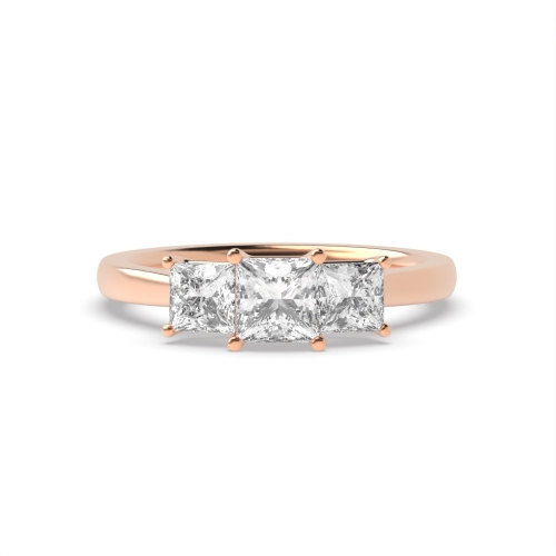 4 Prong Princess Rose Gold Graduating basket set Trilogy Engagement Rings