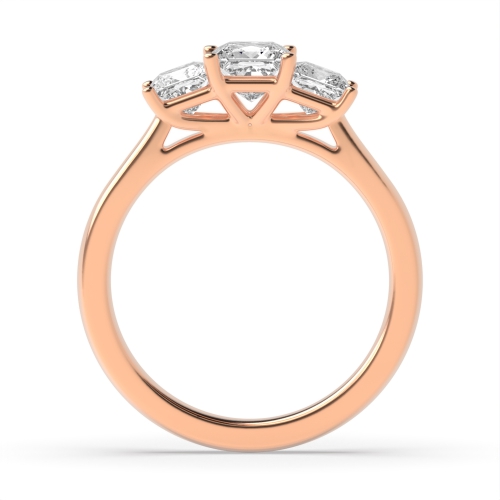4 Prong Princess Rose Gold Graduating basket set Trilogy Engagement Rings