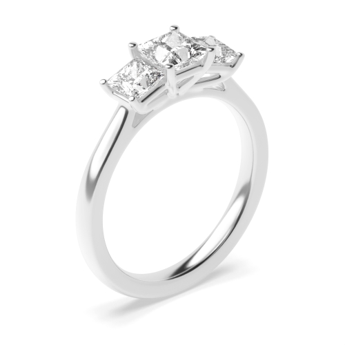 4 Prong Princess Graduating Basket Set Three Stone Diamond Ring