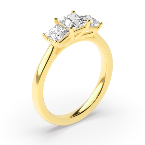 4 Prong Princess Yellow Gold Graduating basket set Engagement Rings