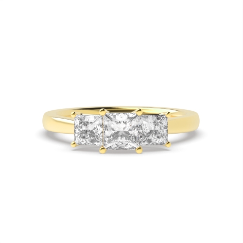 4 Prong Princess Yellow Gold Graduating basket set Engagement Rings