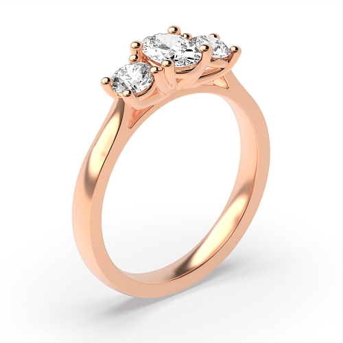 4 Prong Oval Rose Gold And round separate claws Trilogy Engagement Rings