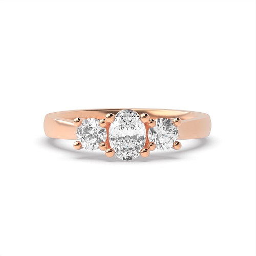 4 Prong Oval Rose Gold And round separate claws Trilogy Engagement Rings